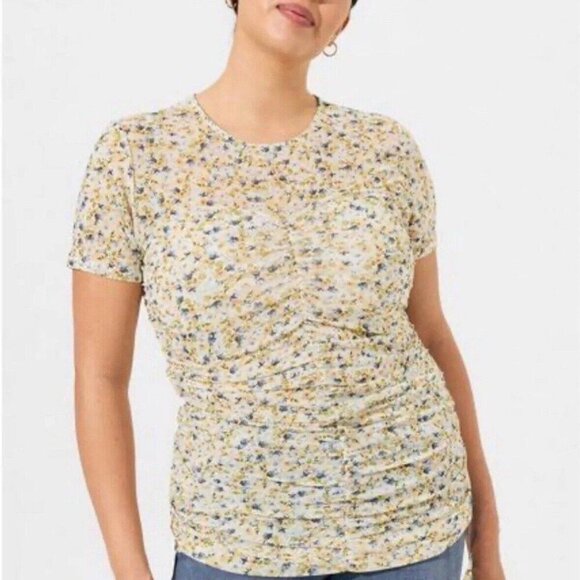 Women’s Torrid‎ Stretch Mesh Crew Neck Ruched Top Ditsy Floral 4 4x - Picture 1 of 9